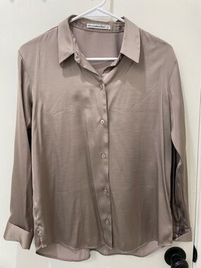 Abercrombie & Fitch Taupe Satin Button-Down Shirt
